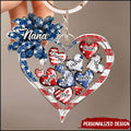 4th of July American Flag Sunflower Nana Auntie Mom Sweet Heart Kids Personalized Keychain